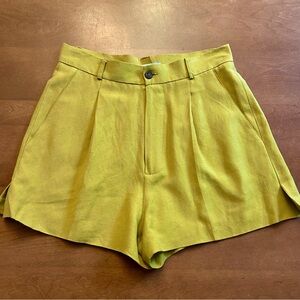 ANVERS Linen-Viscose Dress Shorts In Chartreuse